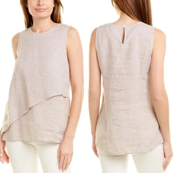 J. McLaughlin Theodora Sleeveless Houndstooth Linen tunic Top Sz Large New - Picture 1 of 7